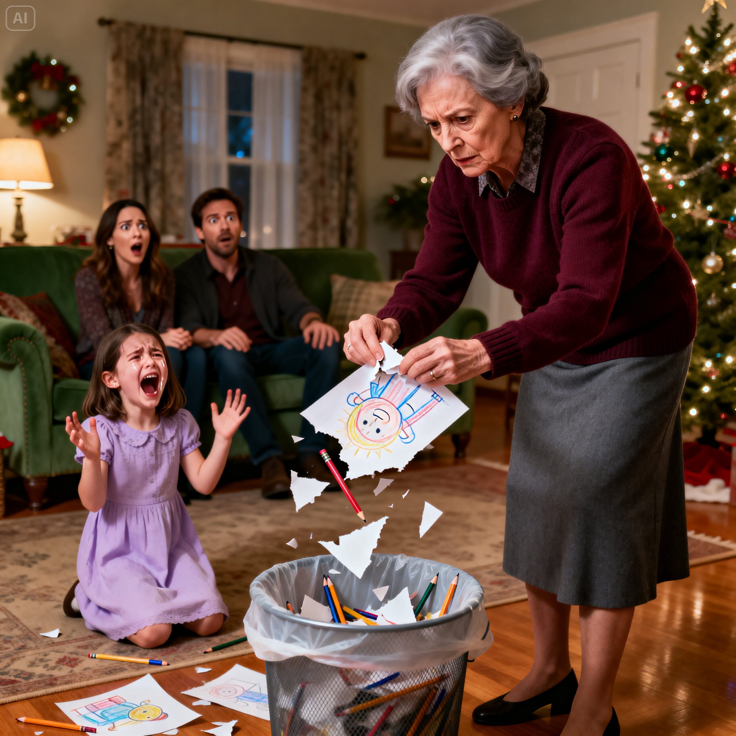 In the middle of Christmas, my mother-in-law hum:iliated my 6-year-old daughter by calling her “daughter of infidelity” and rejected her gift, but my son’s brave response left the whole family in absolute silence.