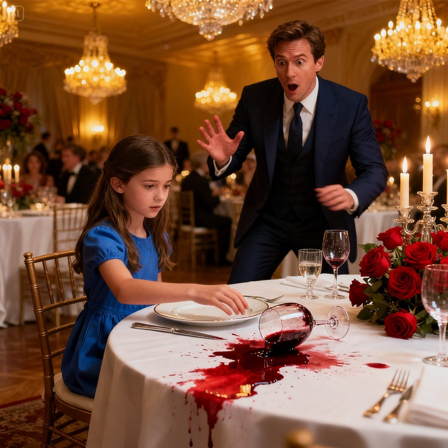 A little girl reads the lips of four Japanese men at a gala and urgently taps her plate before the maf!a boss can taste it.