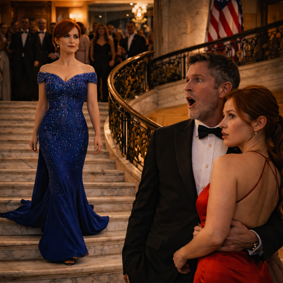 The Grand Hotel ballroom was loud—champagne clinking, polished laughter, suits and gowns moving like they owned the night.