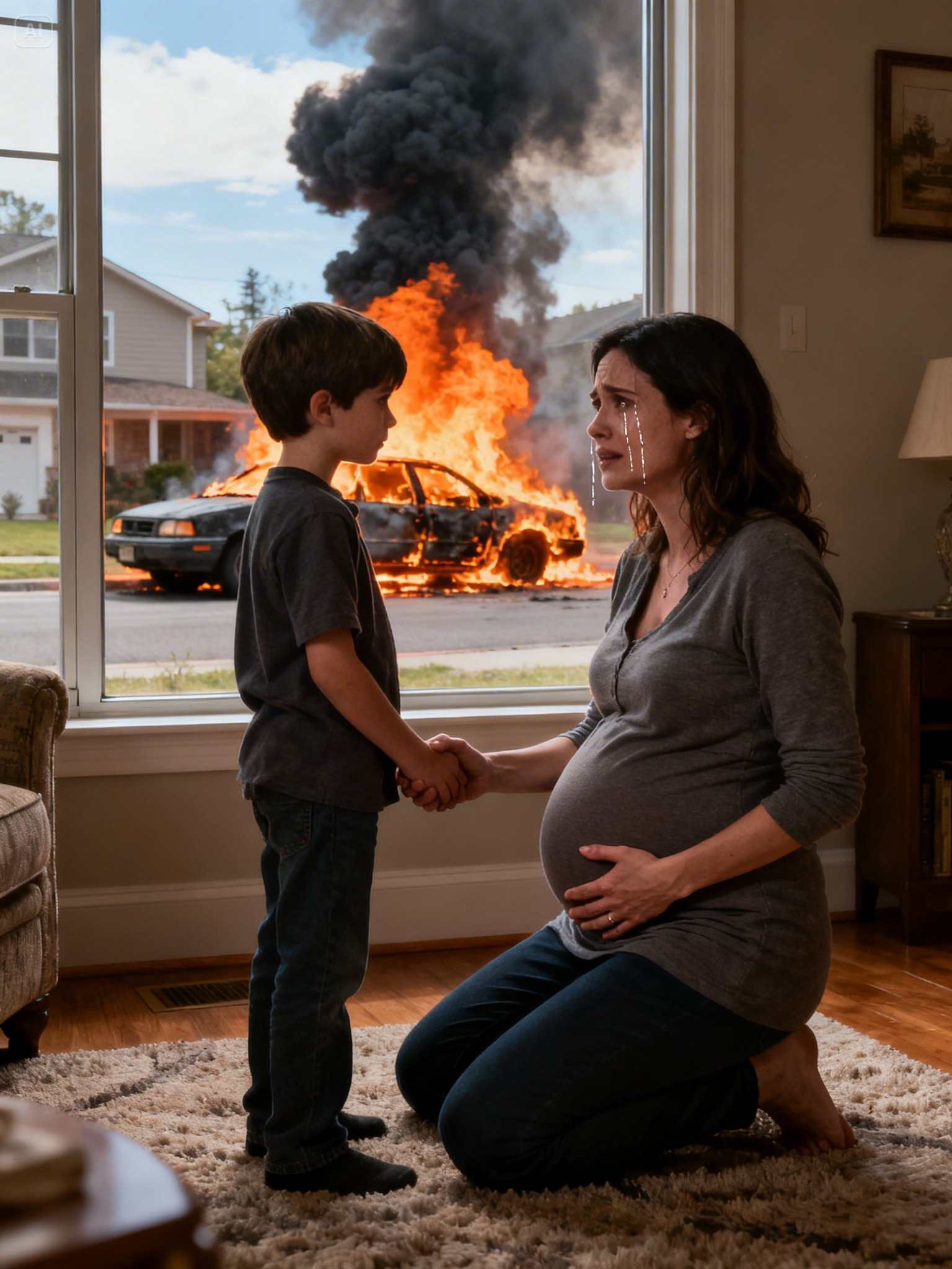 I went into labor, but my mother looked at me and said, The hospital can wait—dinner comes first. Then my sister laughed and set our car on fire. Another useless human? What’s the point? My 3-year-old son squeezed my hand and whispered, Mom, it’s okay. I’ll protect you. By the next morning, they were crying—begging us to forgive them.