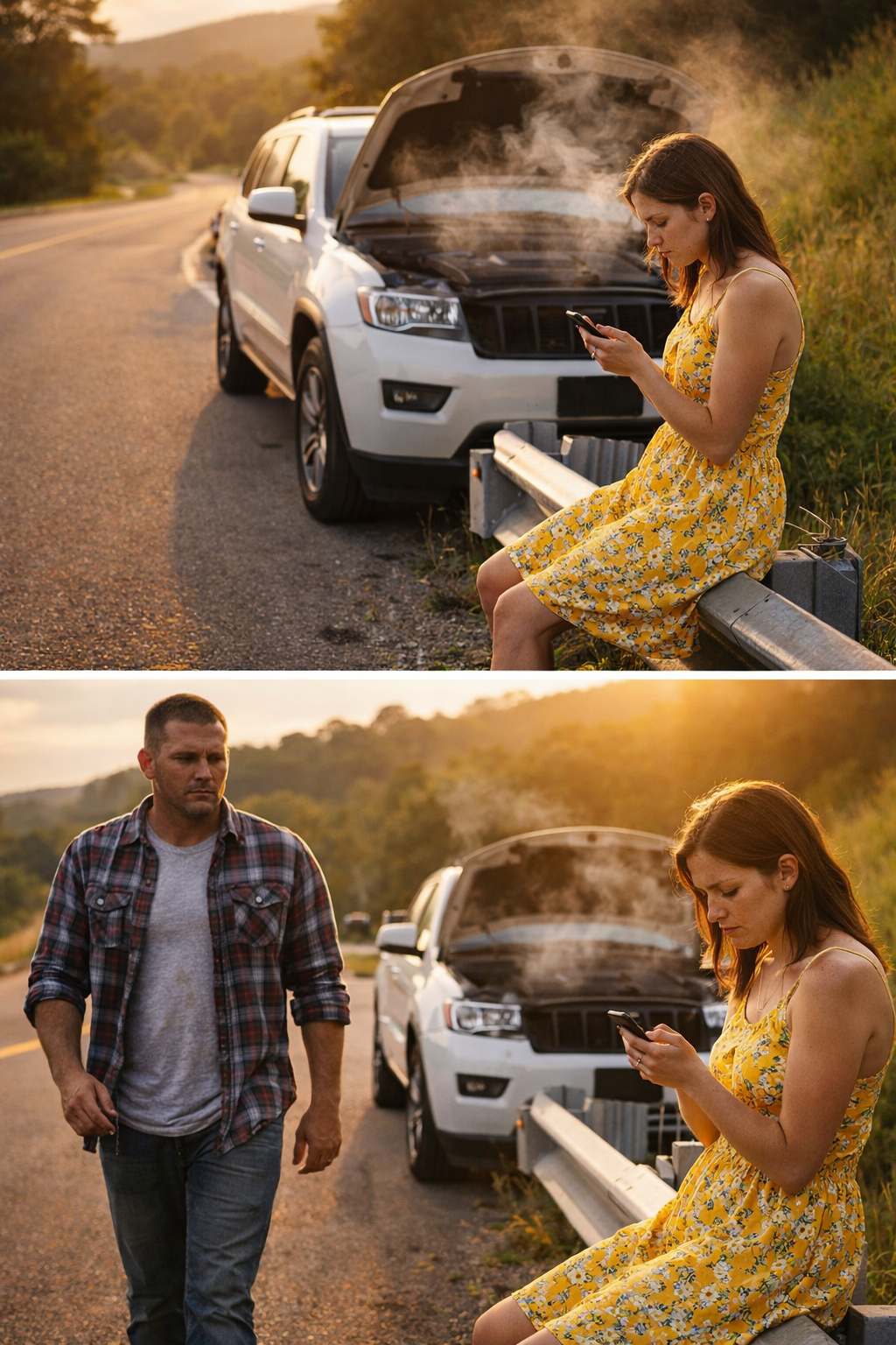 Christmas Eve, deserted highway, broken-down vehicle in the Arsén.