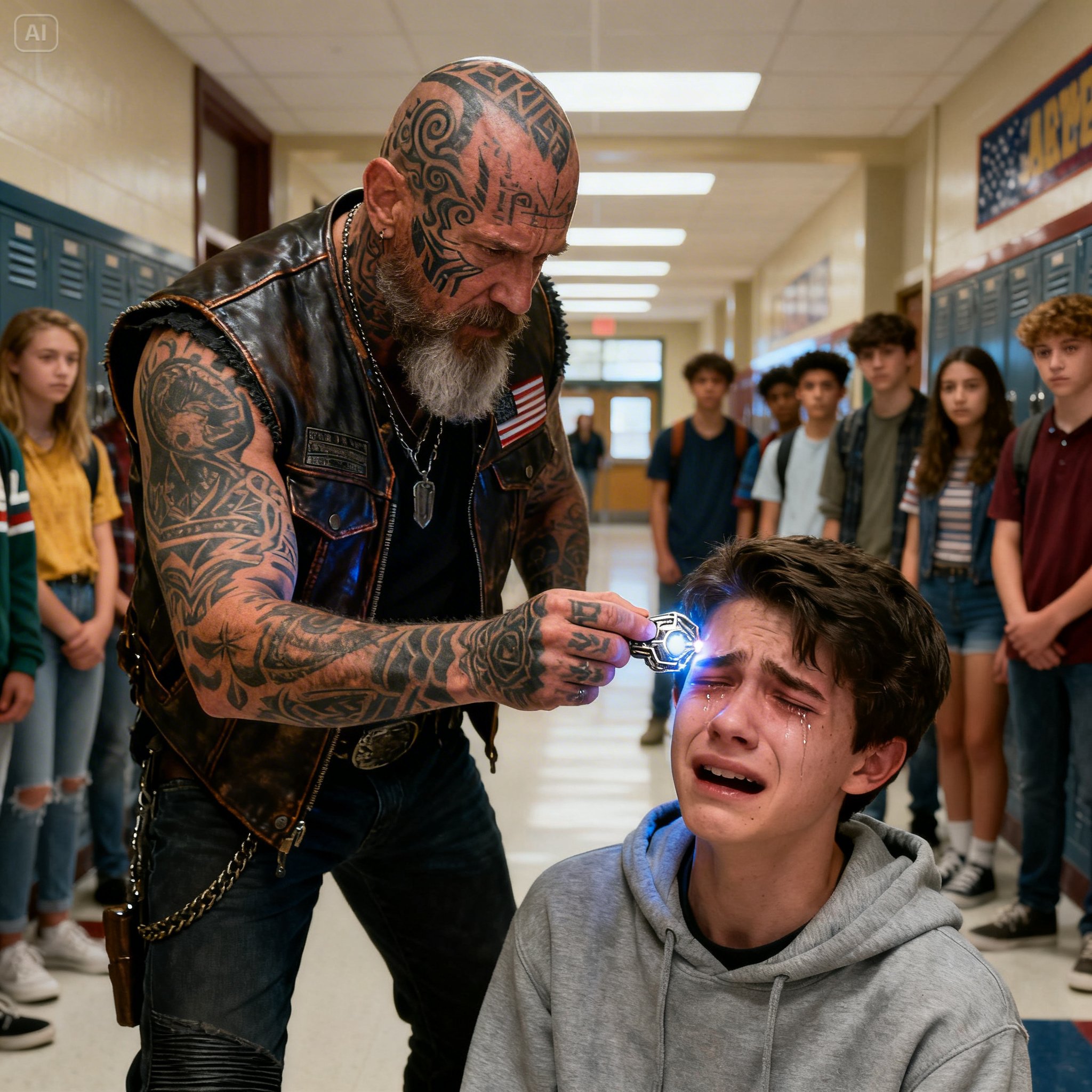 Everyone in that packed small-town diner judged the book by its terrifying cover when a 6’5″” behemoth with a full skull tattooed across his face walked in