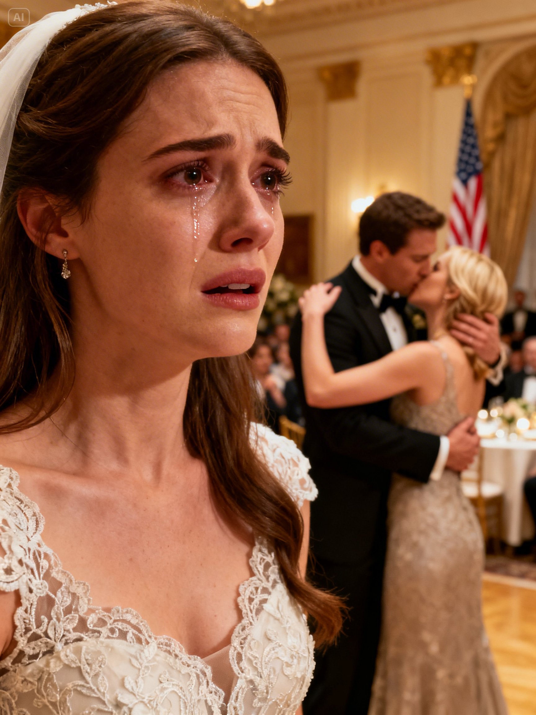 Our wedding was held in a large hotel ballroom in Florida, the kind of room with white tablecloths, soft jazz music, and the American flag hanging behind the stage near the band.